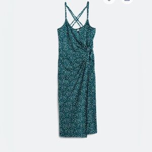Teal Printed Twist-Front Midi Dress
